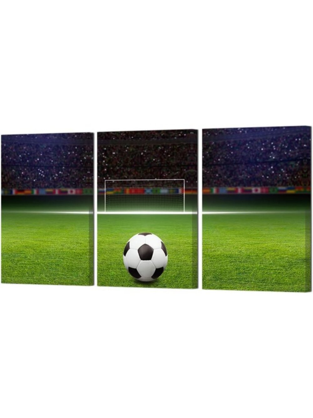 Soccer Ball Canvas Art - 3 Panels Green Football Field Wall Decor for Boys' Room